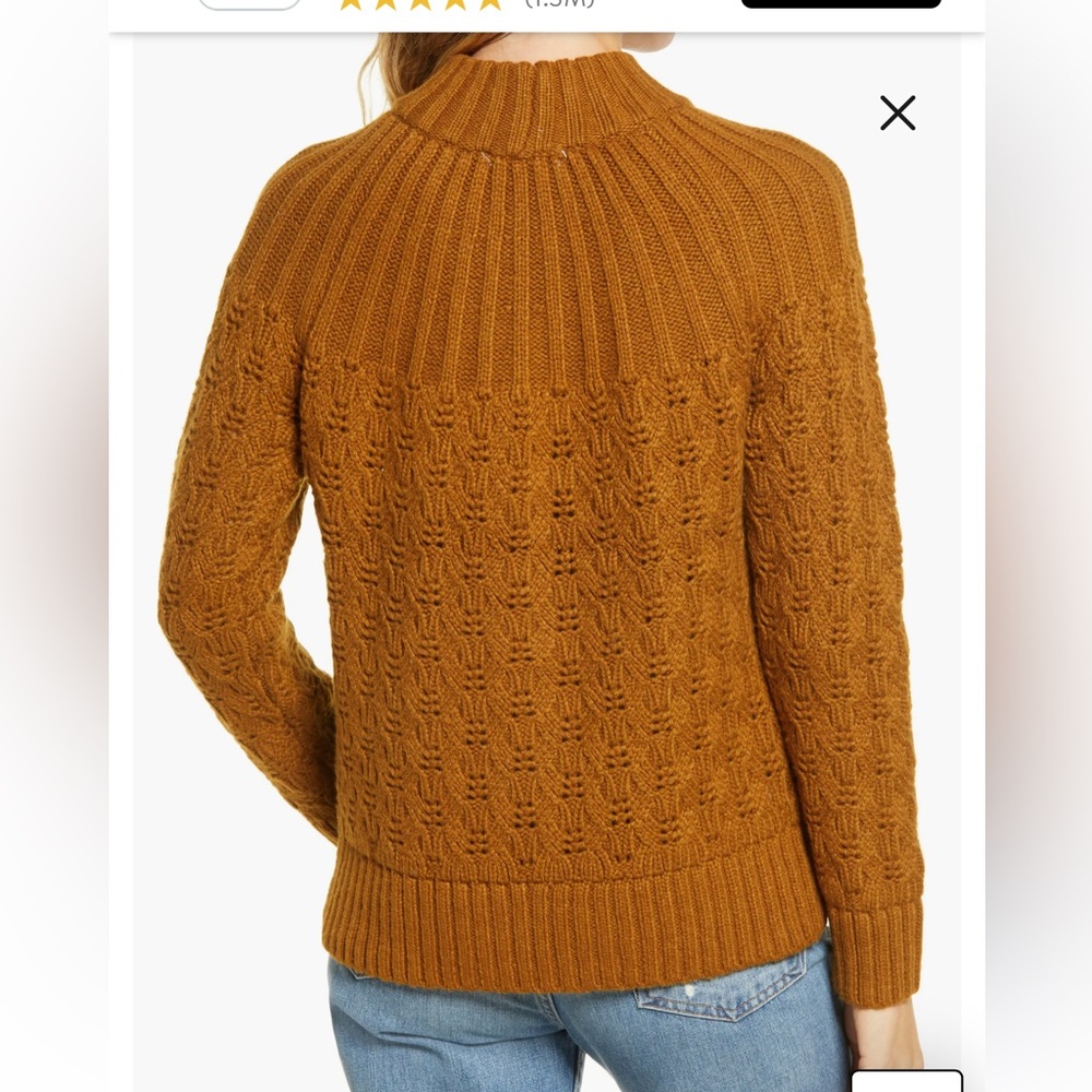 Madewell Women’s Pointelle Stitch Mix Mock Neck Sweater in Dried Cedar Brown -S - Picture 5 of 12